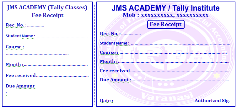 Institute Fee Receipt Design Format AG DESIGN SERVICES